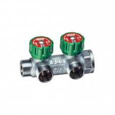 Коллектор регулирующий FAR 1" (ВР-НР) с 2 отв. 1/2"EU с вставкой под плоское уплотнение