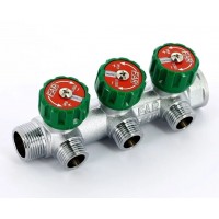 Коллектор регулирующий FAR 3/4" (ВР-НР) с 3 отв. 1/2"EU с вставкой под плоское уплотнение