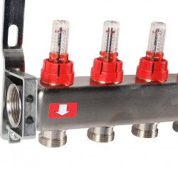 Коллектор из нерж. стали 1"x3/4" ROMMER с расходомерами 10 вых.